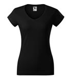 t-shirt damski v-neck slim fit, nadruk bezpośredni – czarny (01)